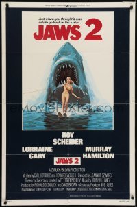 2r563 JAWS 2 int'l 1sh 1978 art of giant shark attacking girl on water by Feck!
