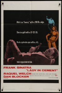 2r585 LADY IN CEMENT 1sh 1968 Frank Sinatra with a .45 & sexy Raquel Welch with a 37-22-35!