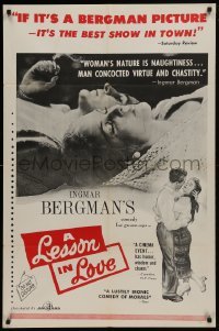 2r604 LESSON IN LOVE 1sh 1960 Ingmar Bergman's comedy for grown-ups, images of romantic couple!