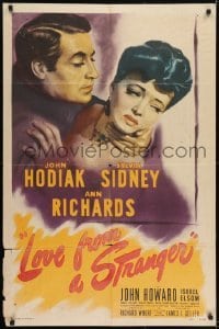 2r628 LOVE FROM A STRANGER 1sh 1947 John Hodiak, Sylvia Sidney, a fatal fascination!