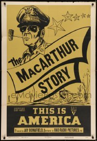 2r634 MacARTHUR STORY 1sh 1952 This is America documentary, artwork of Macarthur w/corncob pipe!