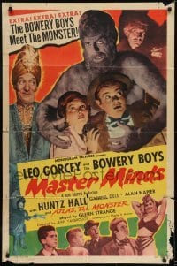 2r652 MASTER MINDS 1sh 1949 great images of the Bowery Boys, Huntz Hall , Glenn Strange as monster!