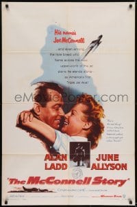 2r653 McCONNELL STORY 1sh 1955 Alan Ladd is America's first triple jet ace, June Allyson!