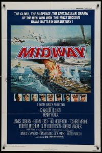 2r659 MIDWAY style B 1sh 1976 Charlton Heston, Henry Fonda, dramatic naval battle art!