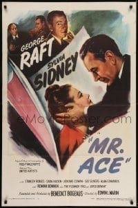 2r674 MR. ACE 1sh 1946 close up of George Raft holding pretty Sylvia Sidney, film noir!