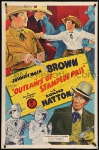 2r722 OUTLAWS OF STAMPEDE PASS 1sh 1943 Johnny Mack Brown rescues pretty Ellen Hall!