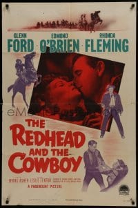 2r765 REDHEAD & THE COWBOY 1sh 1951 great romantic super close up of Glenn Ford & Rhonda Fleming!