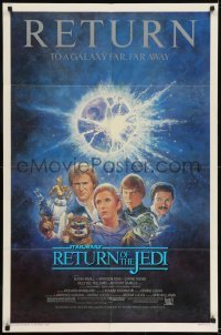 2r768 RETURN OF THE JEDI 1sh R1985 George Lucas classic, Mark Hamill, Ford, Tom Jung art!