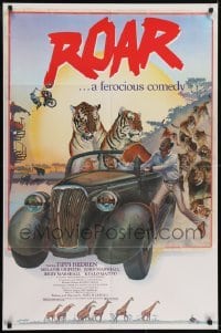 2r774 ROAR 1sh 1981 Tippi Hedren & Melanie Griffith, cool Hopkins comedy jungle art w/ tigers &more!
