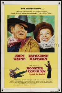 2r783 ROOSTER COGBURN 1sh 1975 great art of John Wayne & Katharine Hepburn!