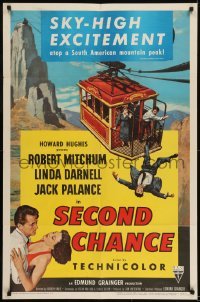 2r804 SECOND CHANCE 3D 1sh 1953 cool art of Robert Mitchum, sexy Linda Darnell & cable car!