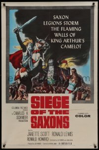 2r820 SIEGE OF THE SAXONS 1sh 1963 King Arthur's Camelot, cool knight on horseback art!