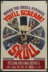2r831 SKULL 1sh 1965 Peter Cushing, Christopher Lee, cool horror artwork of creepy skull!