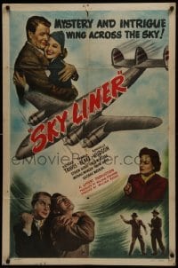 2r833 SKY LINER 1sh 1949 cool artwork of a giant air liner with 13 murder suspects aboard!
