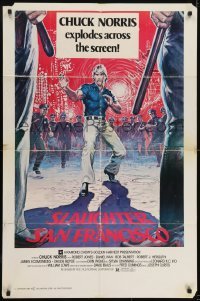 2r834 SLAUGHTER IN SAN FRANCISCO 1sh 1981 Wei Lo, awesome artwork of surrounded Chuck Norris!