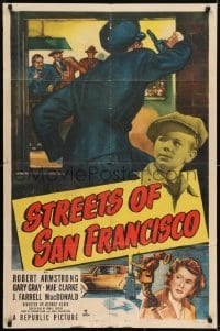 2r864 STREETS OF SAN FRANCISCO 1sh 1949 cool artwork of detective Robert Armstrong!
