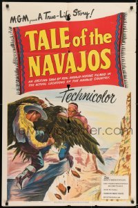 2r879 TALE OF THE NAVAJOS 1sh 1948 cool artwork of cowboy & Native American going over a cliff!