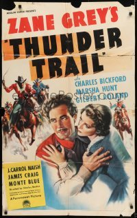 2r909 THUNDER TRAIL style A 1sh 1937 Zane Grey, art of Gilbert Roland & Marsha Hunt!