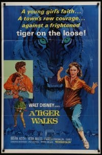 2r911 TIGER WALKS style B 1sh 1964 Disney, Brian Keith, Vera Miles, great tiger artwork!