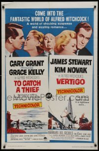 2r916 TO CATCH A THIEF/VERTIGO 1sh 1963 Alfred Hitchcock shown, Grant, Kelly, Stewart & Novak!