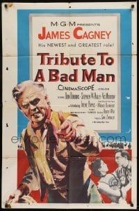 2r940 TRIBUTE TO A BAD MAN 1sh 1956 great art of cowboy James Cagney, pretty Irene Papas!