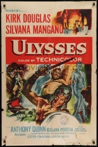 2r944 ULYSSES 1sh 1955 cool art of Kirk Douglas & sexy Silvana Mangano!