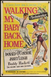 2r957 WALKING MY BABY BACK HOME 1sh 1953 artwork of dancing Donald O'Connor & sexy Janet Leigh!