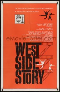 2r964 WEST SIDE STORY 1sh R1963 Academy Award winning classic musical, great Joseph Caroff art!