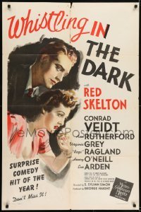 2r973 WHISTLING IN THE DARK 1sh 1941 art of wacky Red Skelton & pretty Ann Rutherford!