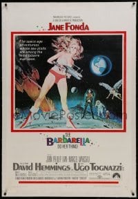 2s163 BARBARELLA linen 1sh 1968 sexiest sci-fi art of Jane Fonda by Robert McGinnis, Roger Vadim!