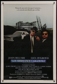 2s171 BLUES BROTHERS linen int'l Spanish language 1sh 1980 Belushi & Aykroyd on a mission from God!