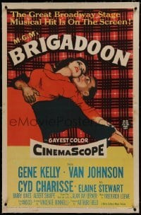 2s175 BRIGADOON linen 1sh 1954 great romantic close up art of Gene Kelly & Cyd Charisse, Scotland!