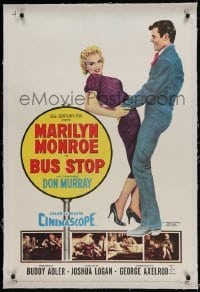 2s177 BUS STOP linen 1sh 1956 full-length art of cowboy Don Murray holding sexy Marilyn Monroe!