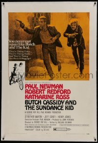 2s178 BUTCH CASSIDY & THE SUNDANCE KID linen style B 1sh 1969 Paul Newman, Robert Redford, Ross!