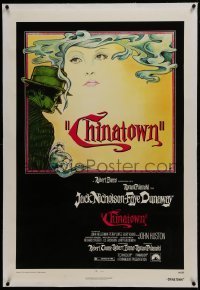 2s184 CHINATOWN linen 1sh 1974 art of Jack Nicholson & Faye Dunaway by Jim Pearsall, Polanski