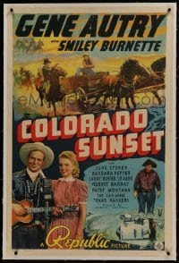 2s190 COLORADO SUNSET linen 1sh 1939 Gene Autry, Smiley Burnette, great western art, rare!