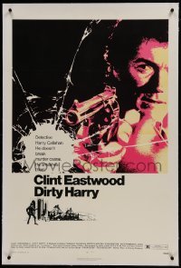 2s204 DIRTY HARRY linen 1sh 1971 art of Clint Eastwood pointing his .44 magnum, Don Siegel classic!