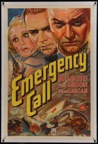 2s212 EMERGENCY CALL linen 1sh 1933 great stone litho of Bill Boyd fighting car accident fraud!