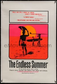 2s214 ENDLESS SUMMER linen dayglo 1sh 1967 John Van Hamersveld art, Bruce Brown surfing classic!