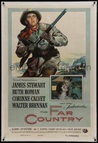 2s217 FAR COUNTRY linen 1sh 1955 cool art of James Stewart with rifle, directed by Anthony Mann!