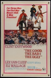2s233 GOOD, THE BAD & THE UGLY linen 1sh 1968 Clint Eastwood, Lee Van Cleef, Wallach, Leone classic!
