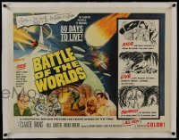 2s132 BATTLE OF THE WORLDS linen 1/2sh 1963 cool sci-fi, flying saucers from a hostile enemy planet!