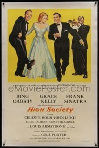 2s242 HIGH SOCIETY linen 1sh 1956 art of Frank Sinatra, Bing Crosby, Grace Kelly & Louis Armstrong!