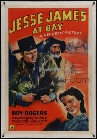 2s255 JESSE JAMES AT BAY linen 1sh 1941 art of Roy Rogers w/ smoking gun, Gabby Hayes & Sally Payne!