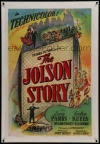 2s257 JOLSON STORY linen 1sh 1946 Larry Parks & Evelyn Keyes in bio of the greatest entertainer!