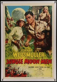 2s260 JUNGLE MOON MEN linen 1sh 1955 Johnny Weissmuller as himself w/ Jean Byron & Kimba the chimp!