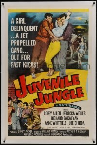 2s261 JUVENILE JUNGLE linen 1sh 1958 a girl delinquent & a jet propelled gang out for fast kicks!