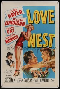 2s281 LOVE NEST linen 1sh 1951 full-length art of sexy Marilyn Monroe, William Lundigan, June Haver!