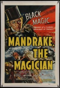 2s291 MANDRAKE THE MAGICIAN linen 1sh 1939 Black Magic conjures flaming holocaust of thrills, rare!