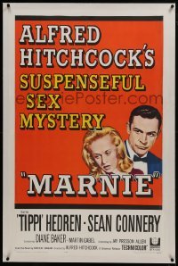 2s292 MARNIE linen 1sh 1964 Sean Connery & Tippi Hedren in Hitchcock's suspenseful sex mystery!